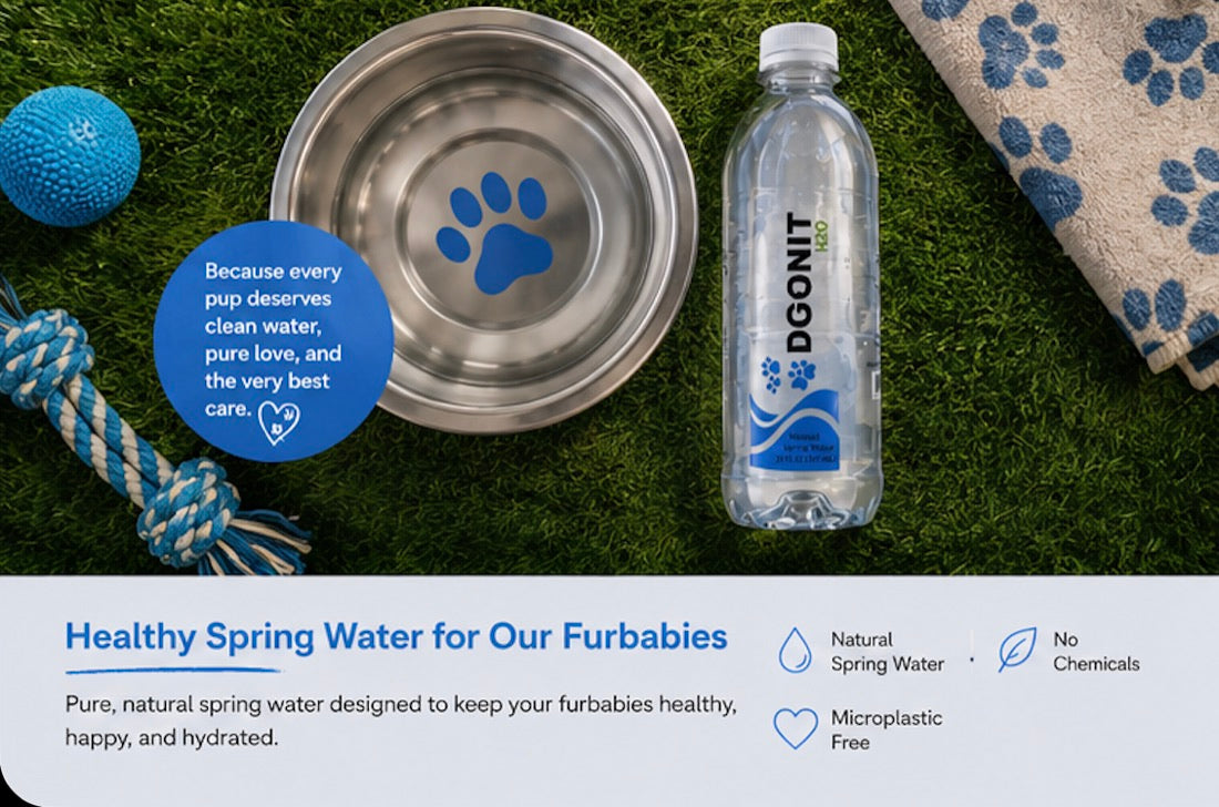 Dogonit H2O bottle beside a clean pet water bowl