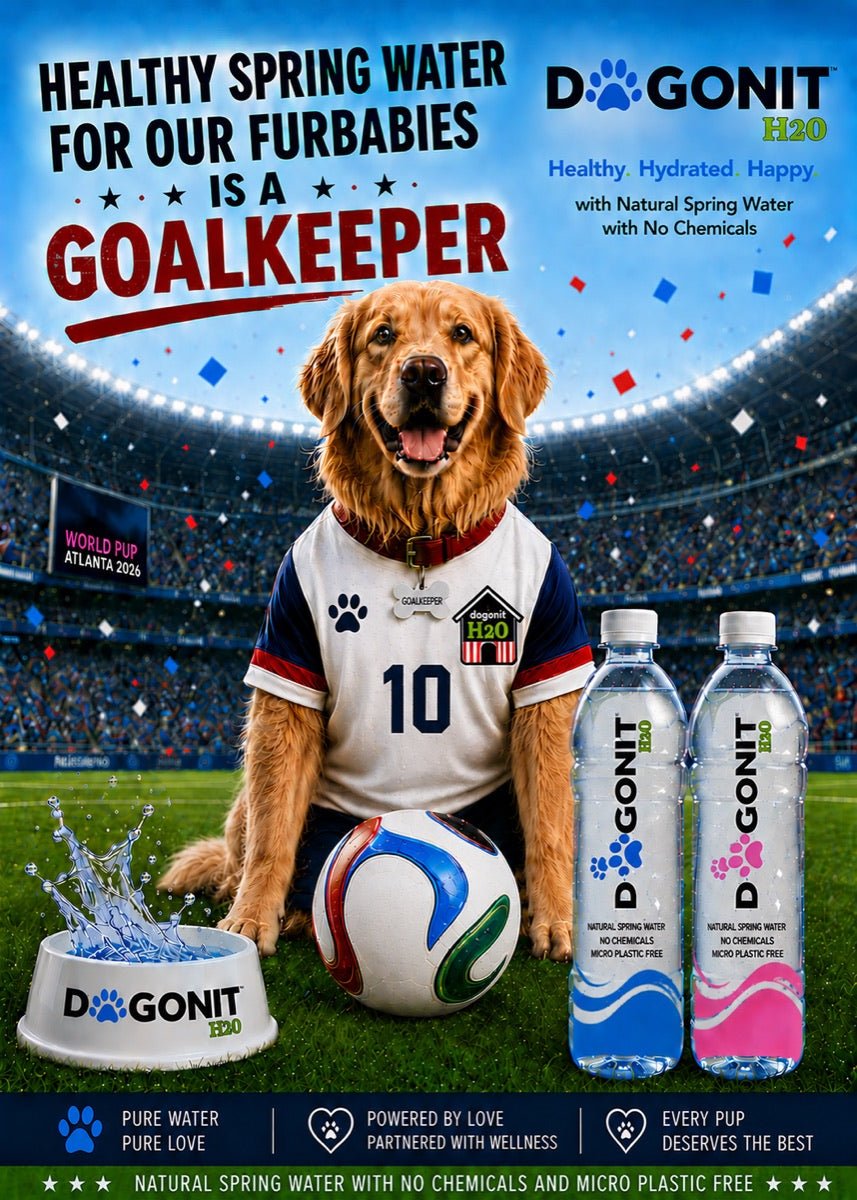 Dogonit H2O campaign art with bottles and a happy dog