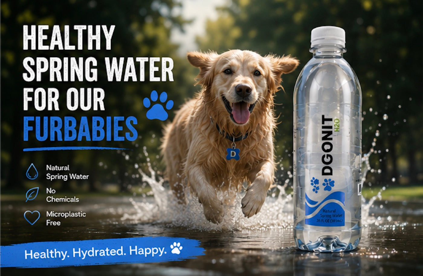 Happy dog with Dogonit H2O healthy spring water